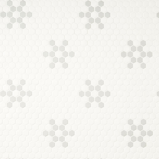 1'' White Hexagon Mosaic Solid-Color Matte Smooth Porcelain Tile White Gray