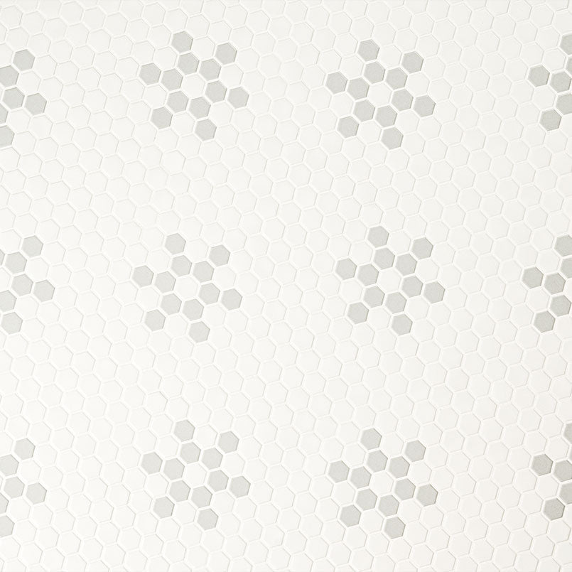 1'' White Hexagon Mosaic Solid-Color Matte Smooth Porcelain Tile White Gray