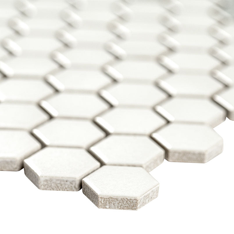 1'' White Hexagon Mosaic Solid-Color Matte Smooth Porcelain Tile White Gray