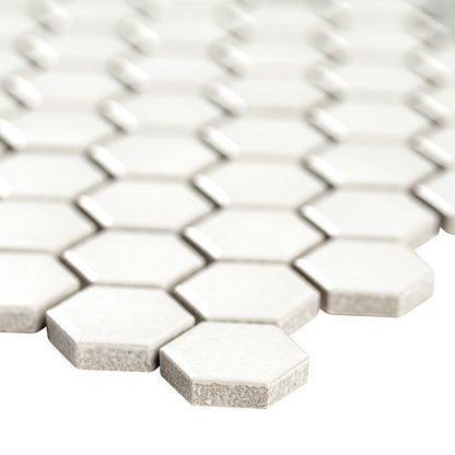 1'' White Hexagon Mosaic Solid-Color Matte Smooth Porcelain Tile White Gray
