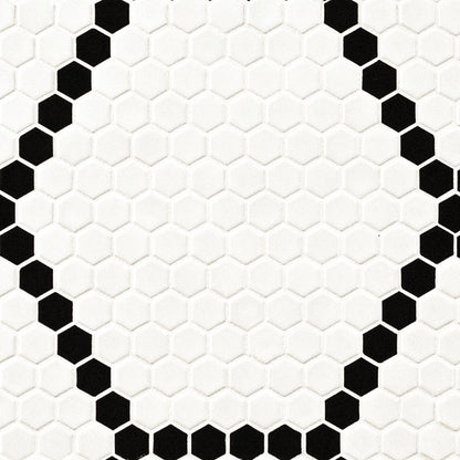 1'' Domino Hexagon Solid-Color Tumbled Smooth Porcelain Tile Black White