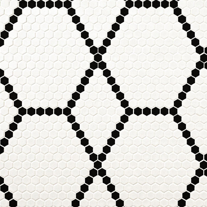 1'' Domino Hexagon Solid-Color Tumbled Smooth Porcelain Tile Black White