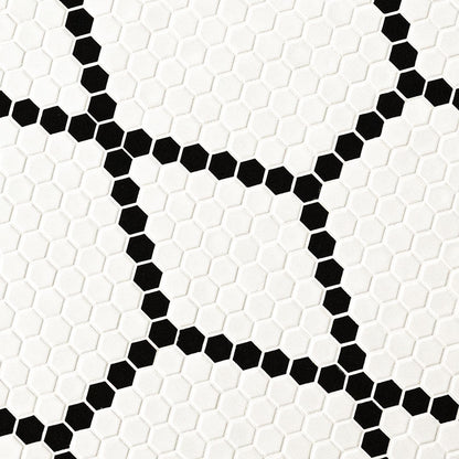 1'' Domino Hexagon Solid-Color Tumbled Smooth Porcelain Tile Black White