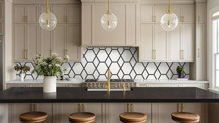 Black White - 1" Domino Hexagon Solid-Color Tumbled Smooth Porcelain Tile