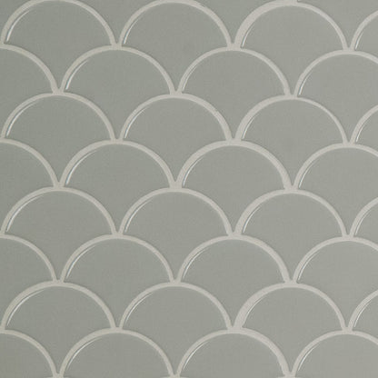 12x12 Glaze Scallop Mosaic Solid-Color Glossy Smooth Porcelain Tile Soft Gray