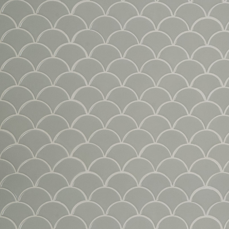 12x12 Glaze Scallop Mosaic Solid-Color Glossy Smooth Porcelain Tile Soft Gray