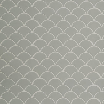 12x12 Glaze Scallop Mosaic Solid-Color Glossy Smooth Porcelain Tile Soft Gray