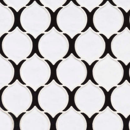 12x12 Teardrop Arabesque Mosaic Natural-Look Glossy Smooth Porcelain Tile White Black