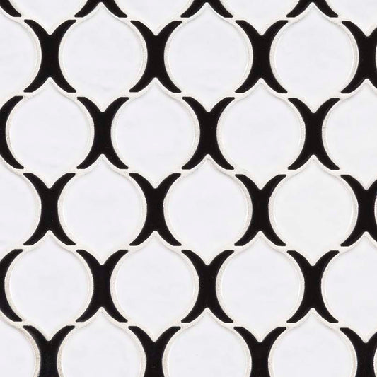 12x12 Teardrop Arabesque Mosaic Natural-Look Glossy Smooth Porcelain Tile White Black