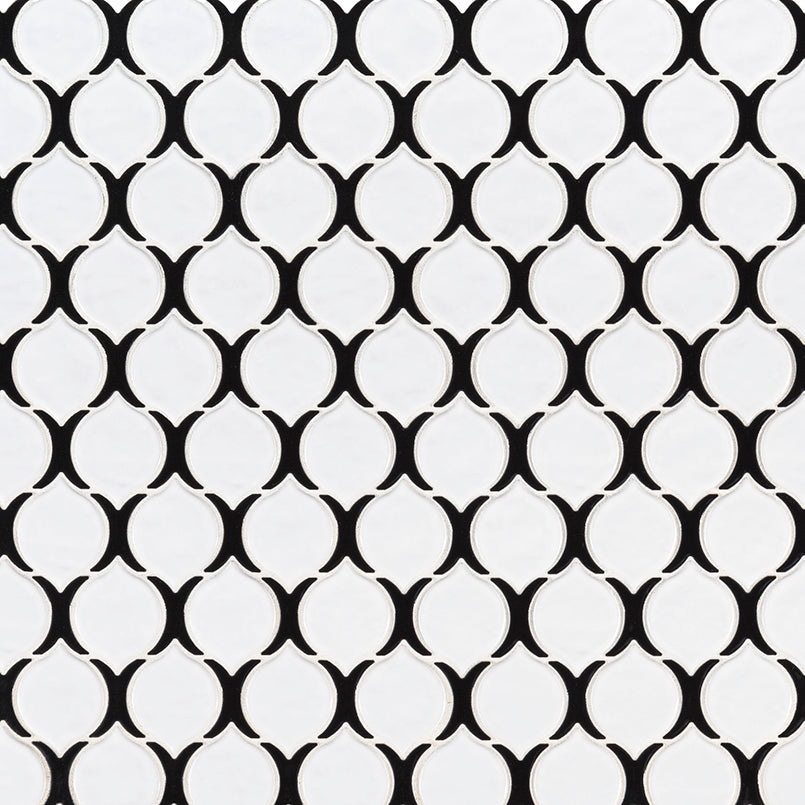 12x12 Teardrop Arabesque Mosaic Natural-Look Glossy Smooth Porcelain Tile White Black