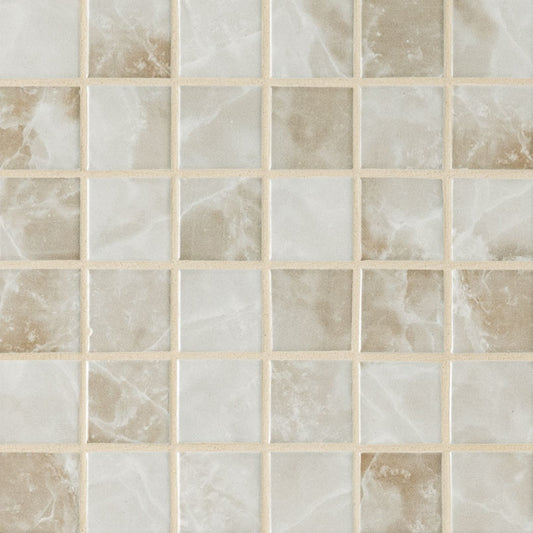 2x2 Terra Mosaic Marble-Look Matte Smooth Porcelain Tile White Beige