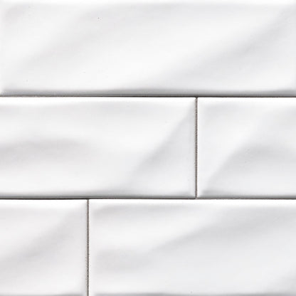4x12 Whisper Natural-Look Matte Undulated Ceramic Tile Bright White