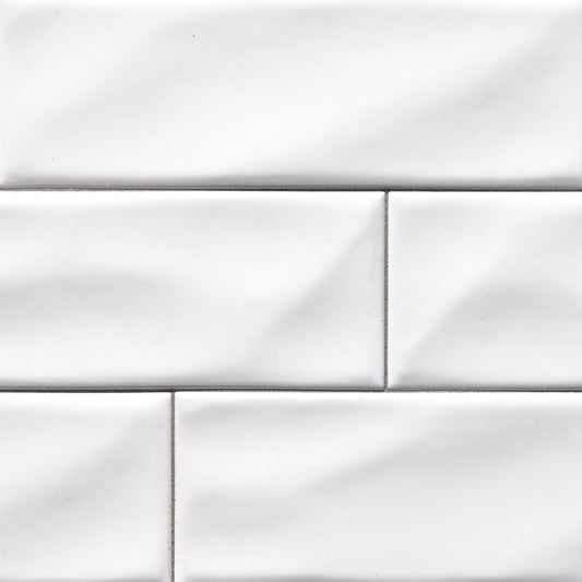 4x12 Whisper Natural-Look Matte Undulated Ceramic Tile Bright White