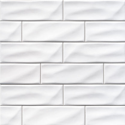 4x12 Whisper Natural-Look Matte Undulated Ceramic Tile Bright White
