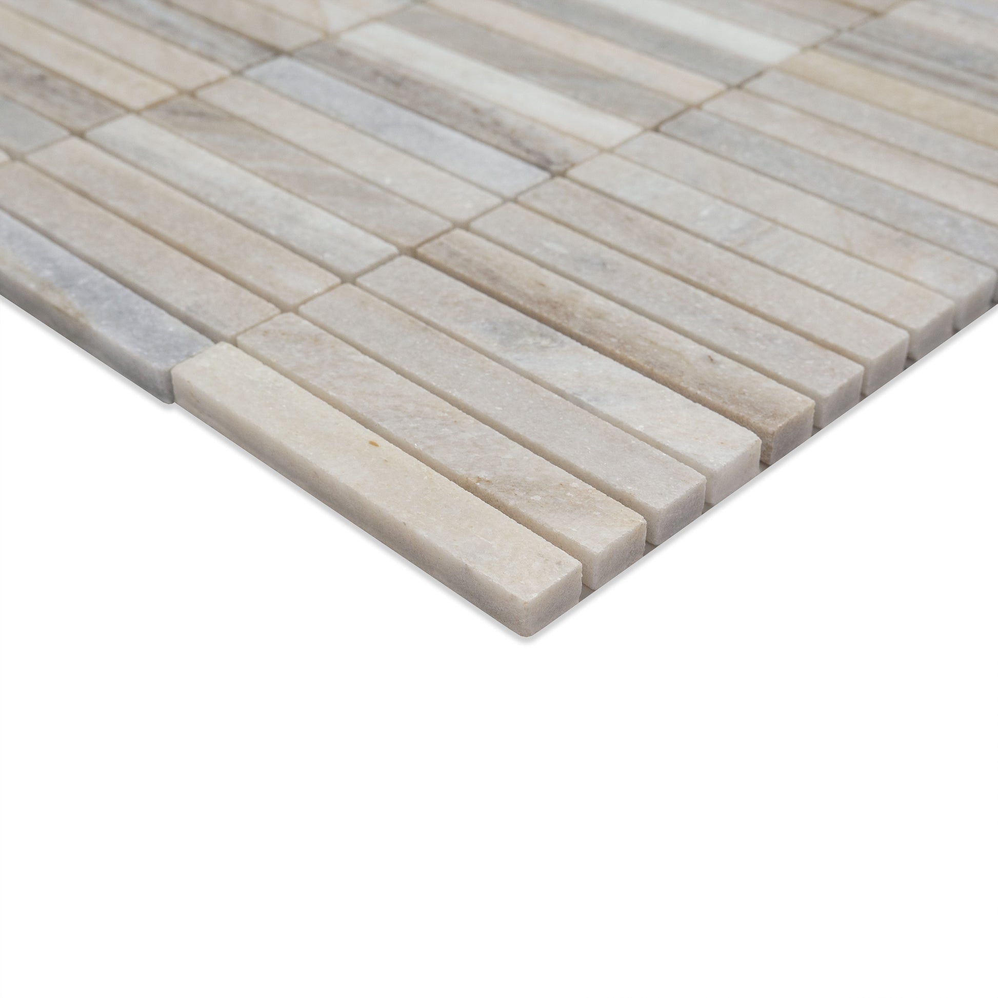 5/8 x 4 Ravello Mosaic Natural-Look Polished Smooth Marble Tile Beige Gray