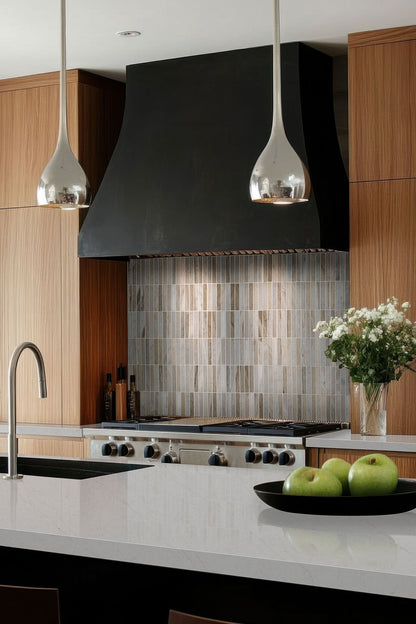 5/8 x 4 Ravello Mosaic Natural-Look Polished Smooth Marble Tile Beige Gray