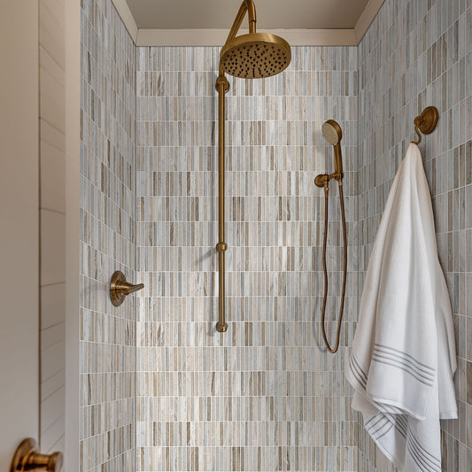 5/8x4 Ravello Mosaic Natural-Look Polished Smooth Marble Tile