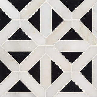 Beige Black - 12x12 Retro Lattice Patterned Natural-Look Polished Smooth Marble Tile