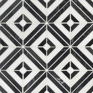White Black - 12x12 Rhombix Diamond Mosaic Natural-Look Polished Smooth Marble Tile