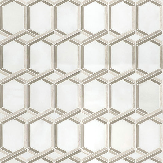12x12 Royal Octagon Linear Mosaic Natural-Look Polished Smooth Marble Tile