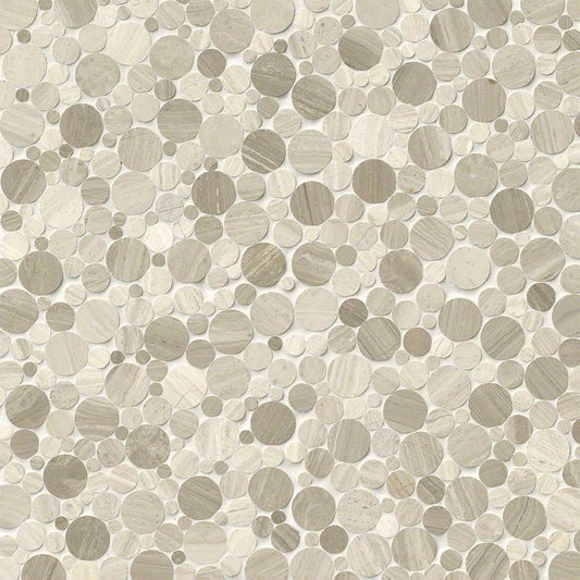 12x12 Rio Lago Circle Penny Round Mosaic Stone-Look Polished Smooth Marble Tile