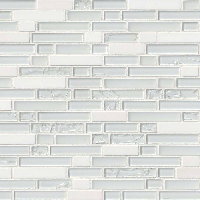12x12 Delano Mosaic Solid-Color Glossy Textured Glass Tile White Gray