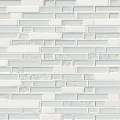 12x12 Delano Mosaic Solid-Color Glossy Textured Glass Tile White Gray