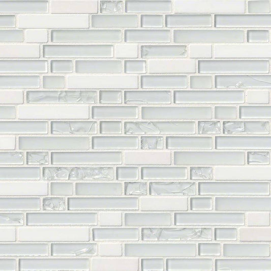 12x12 Delano Mosaic Solid-Color Glossy Textured Glass Tile White Gray