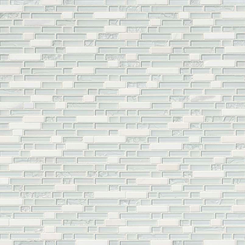 12x12 Delano Mosaic Solid-Color Glossy Textured Glass Tile White Gray