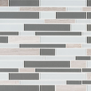 12x12 Gray Mosaic Natural-Look Glossy Smooth Porcelain & Glass Tile