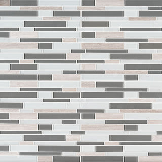 White Gray - 12x12 Gray Mosaic Natural-Look Glossy Smooth Porcelain & Glass Tile