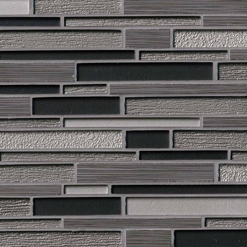 12x12 Metro Mosaic Stone-Look Glossy Textured Porcelain & Glass Tile Black Gray