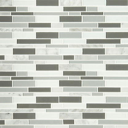 12x12 Positano Mosaic Marble-Look Glossy Smooth Porcelain & Glass Tile White Gray