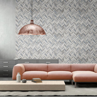 White Silver - 12x12 Harlow Chevron Mosaic Marble-Look Matte Textured Porcelain & Glass Tile