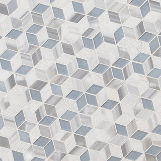 White Silver - 12x12 Harlow Diamond Mosaic Marble-Look Matte Textured Porcelain & Glass Tile
