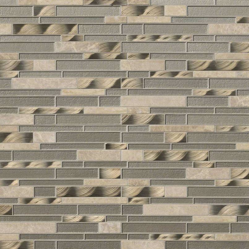 12x12 Champagne Mosaic Natural-Look Matte 3D Geometric Striated Porcelain & Glass Tile Beige Gray