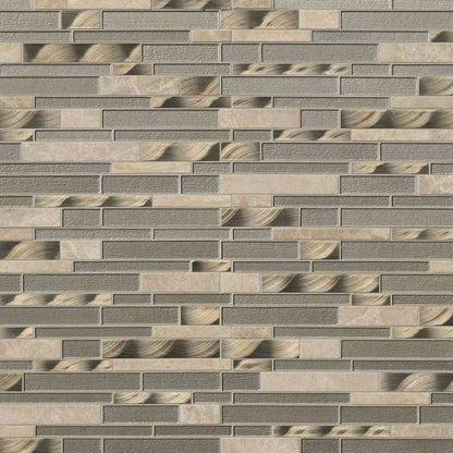 12x12 Champagne Mosaic Natural-Look Matte 3D Geometric Striated Porcelain & Glass Tile Beige Gray