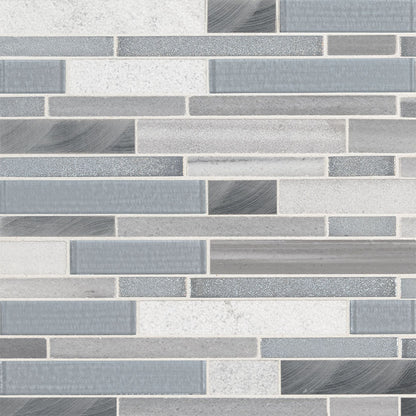 12x12 Harlow Mosaic Marble-Look Matte Textured Porcelain & Glass Tile White Blue
