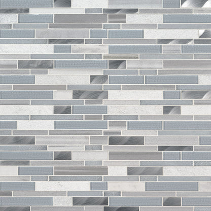 12x12 Harlow Mosaic Marble-Look Matte Textured Porcelain & Glass Tile White Blue