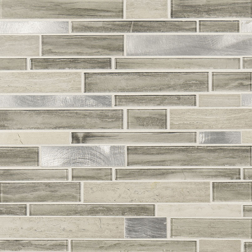 12X12 Ocotillo Mosaic Wood-Look Matte Smooth Porcelain & Glass Tile Beige Gray