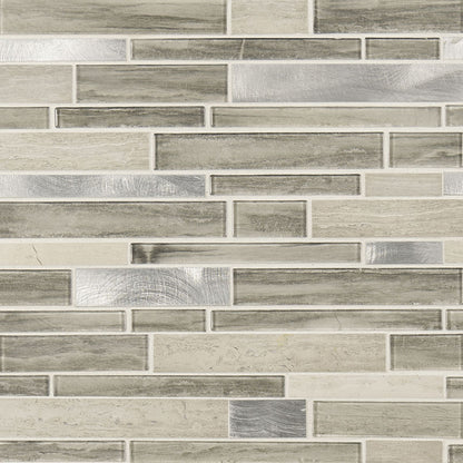 12X12 Ocotillo Mosaic Wood-Look Matte Smooth Porcelain & Glass Tile Beige Gray