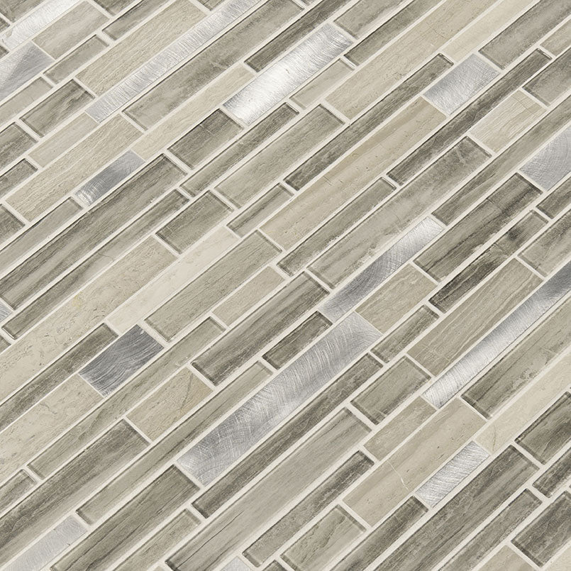 12X12 Ocotillo Mosaic Wood-Look Matte Smooth Porcelain & Glass Tile Beige Gray