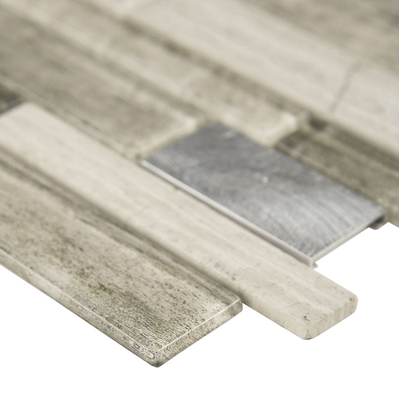 12X12 Ocotillo Mosaic Wood-Look Matte Smooth Porcelain & Glass Tile Beige Gray