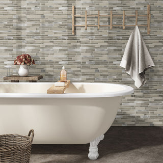 Beige Gray - 12x12 Ocotillo Mosaic Wood-Look Matte Smooth Porcelain & Glass Tile