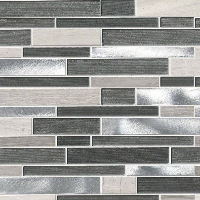 12x12 Urban Mosaic Metallic-Look Metallic Textured Porcelain & Glass Tile Gray Silver