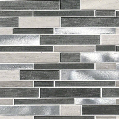 12x12 Urban Mosaic Metallic-Look Metallic Textured Porcelain & Glass Tile Gray Silver