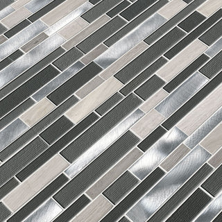 Gray Silver - 12x12 Urban Mosaic Metallic-Look Metallic Textured Porcelain & Glass Tile