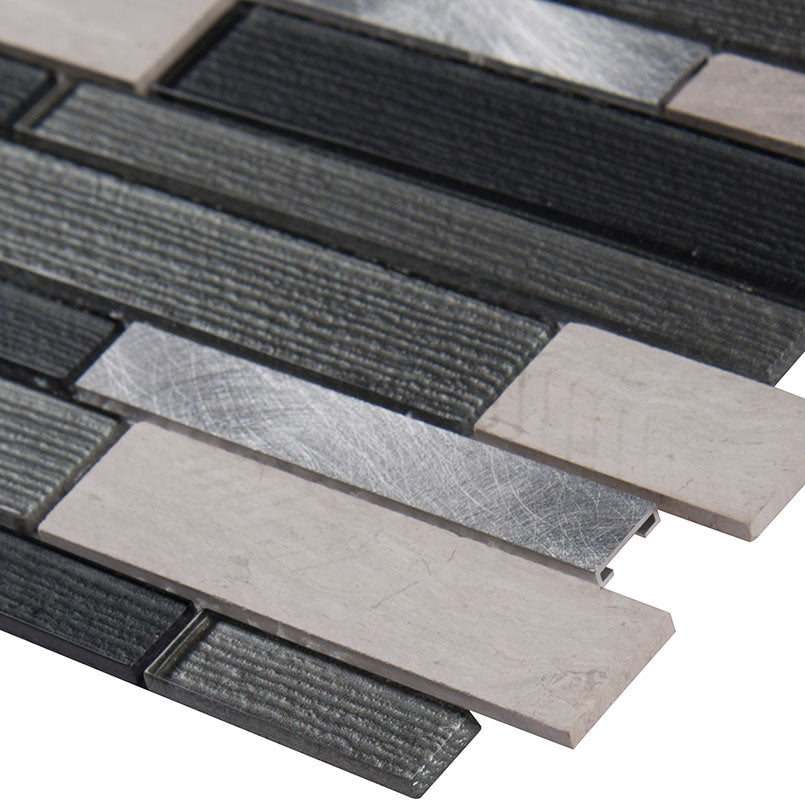 12x12 Urban Mosaic Metallic-Look Metallic Textured Porcelain & Glass Tile Gray Silver