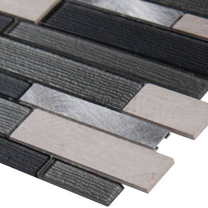 12x12 Urban Mosaic Metallic-Look Metallic Textured Porcelain & Glass Tile Gray Silver