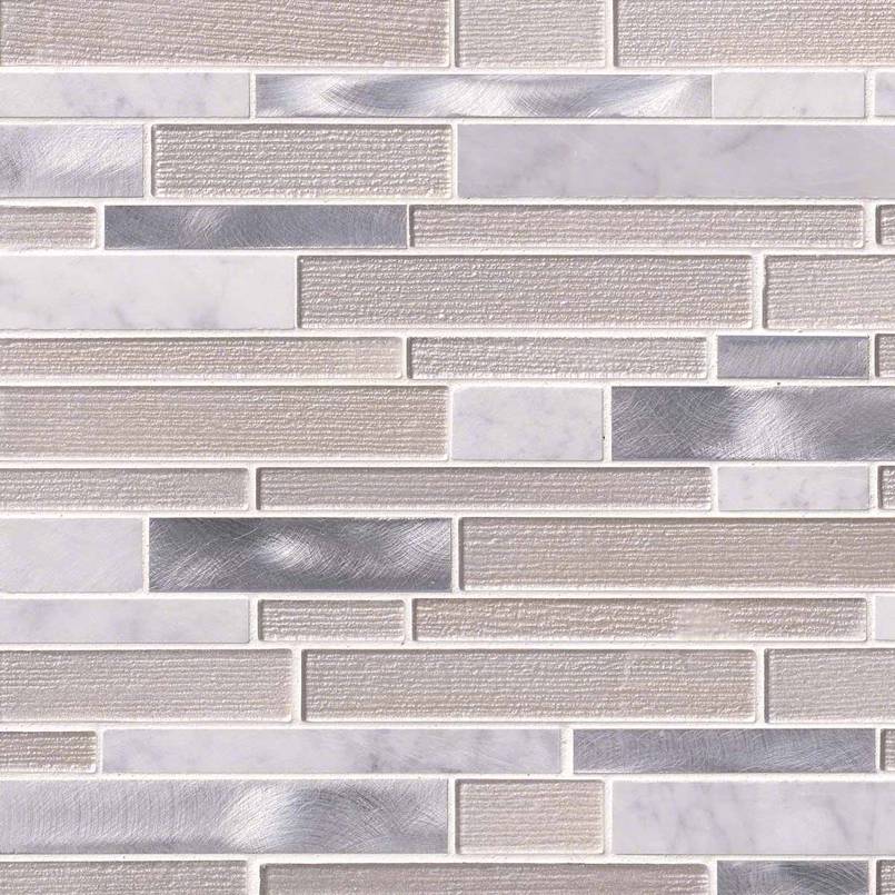 12x12 White Mosaic Metallic-Look Metallic Textured Porcelain & Glass Tile Brown Gray